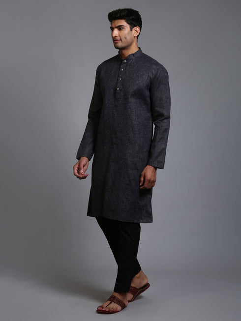 Vastramay Men's Black Cotton Kurta with Pant Set